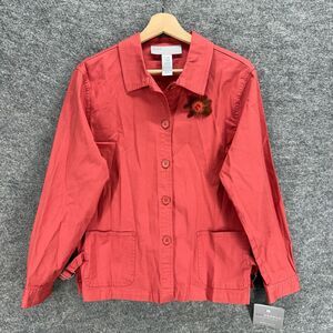New Sag Harbor Jacket Women 14P Petite Pink Button Collared Long Sleeve Cotton